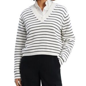 Theory Cropped Striped Knit Sweater